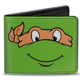 Bi-Fold Wallet - Classic TMNT Michaelangelo Face CLOSE-UP Green Orange