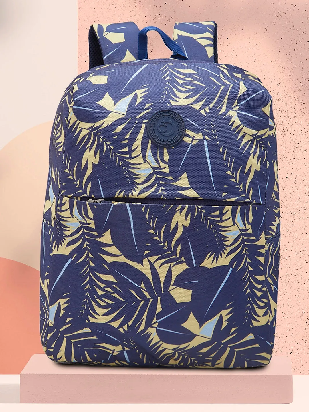 Caprese Eddy Laptop Backpack Medium Printed Navy