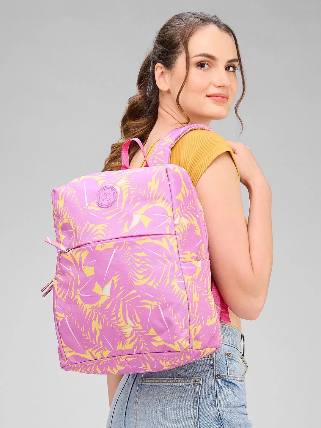 Caprese Eddy Laptop Backpack Medium Printed Pink