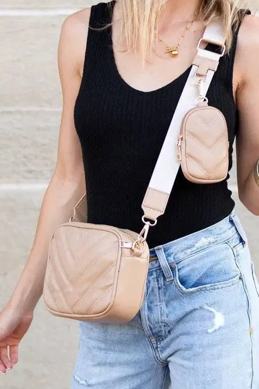 Chevron Quilted Vegan Leather Crossbody