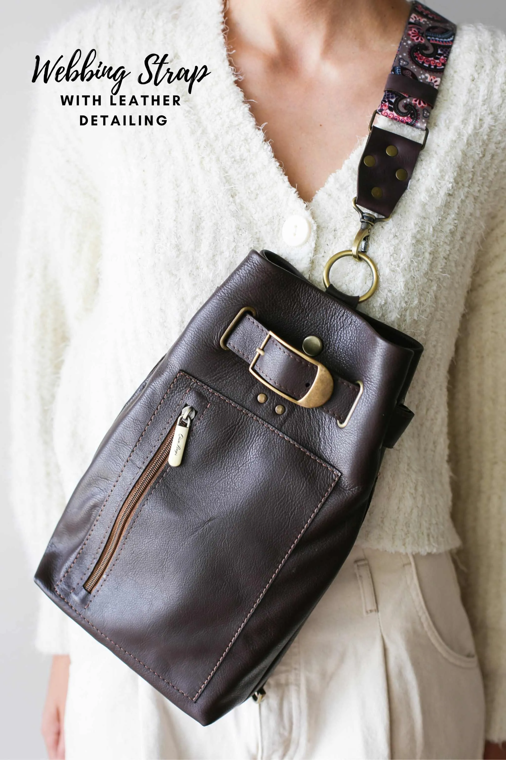 Dark Brown Leather Sling Backpack