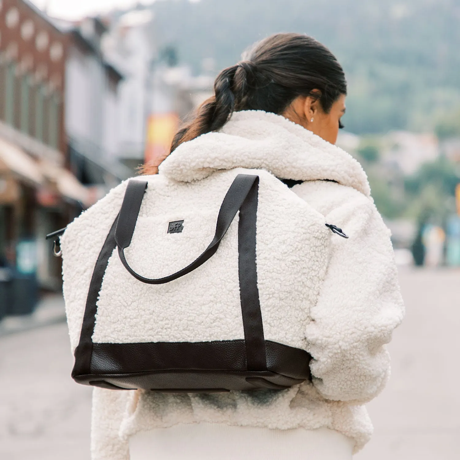 Ebony Sherpa Teddy Tote Backpack