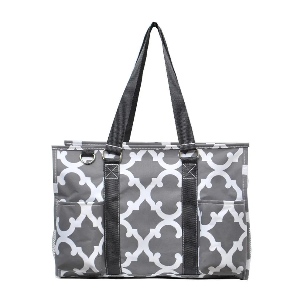 Geometric Clover Gray NGIL Zippered Caddy Organizer Tote Bag