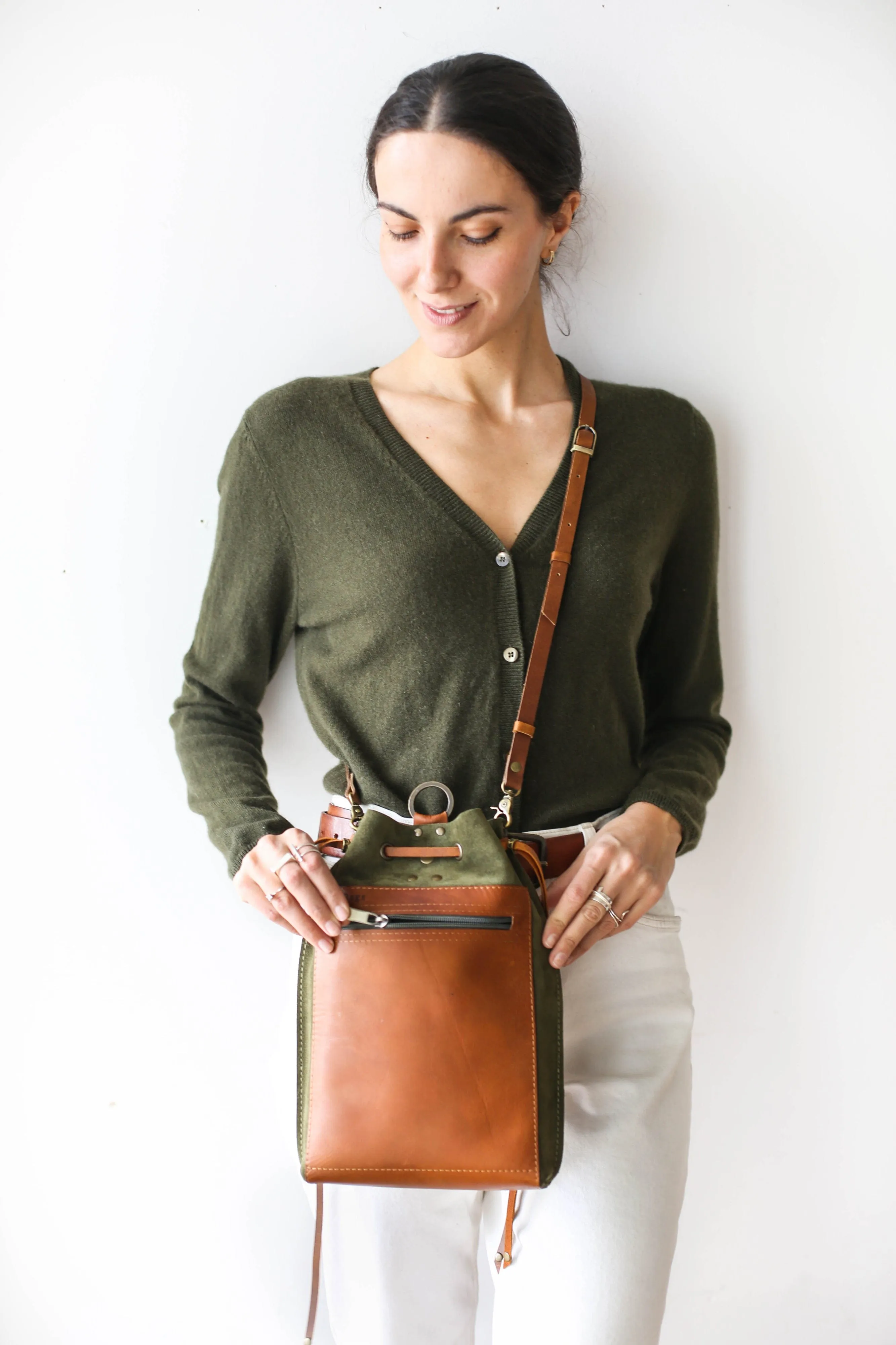 Green Suede Leather Backpack Purse