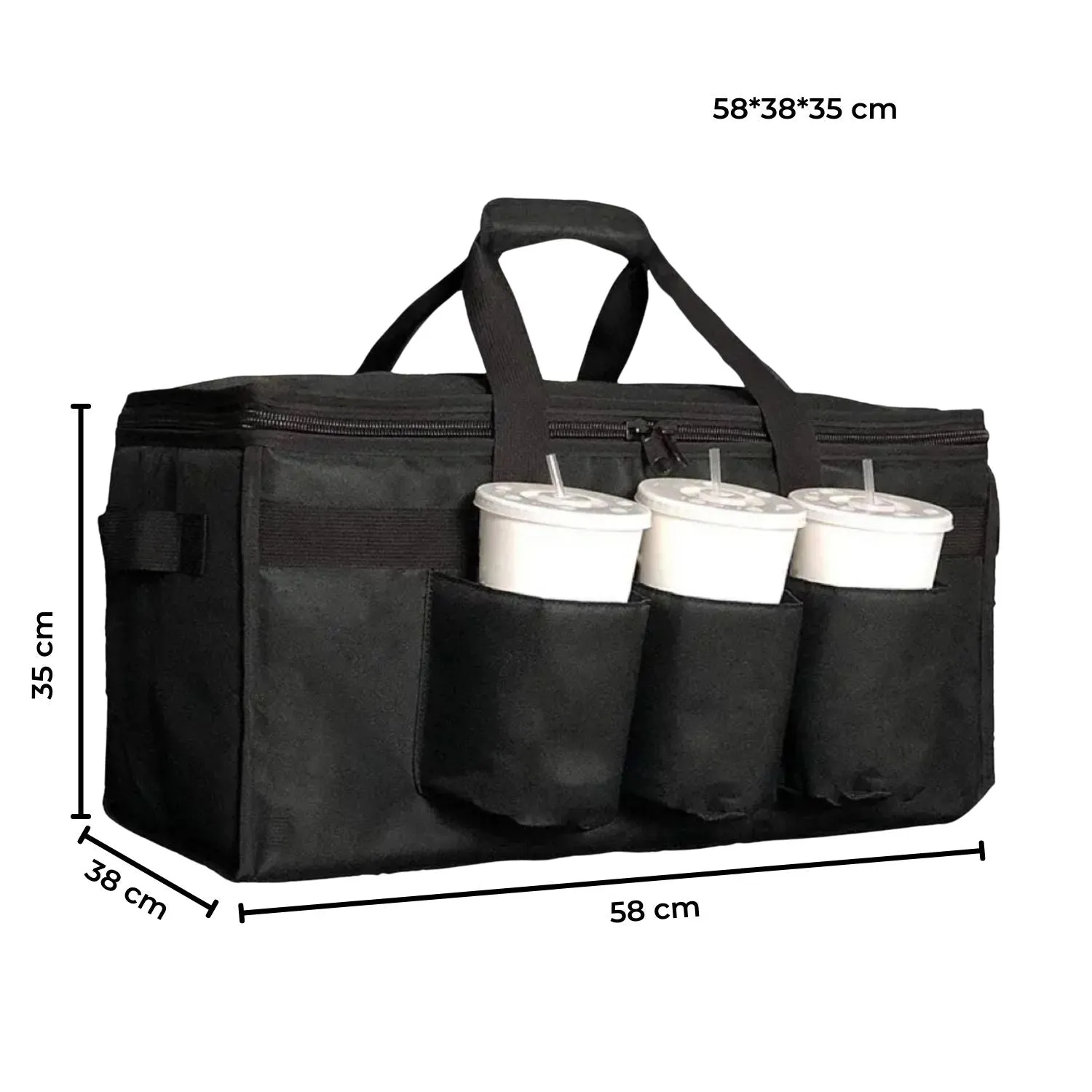 Insulated Food Delivery Bag w/ Cup Holders, Waterproof, 55x35x30cm, GOMINIMO