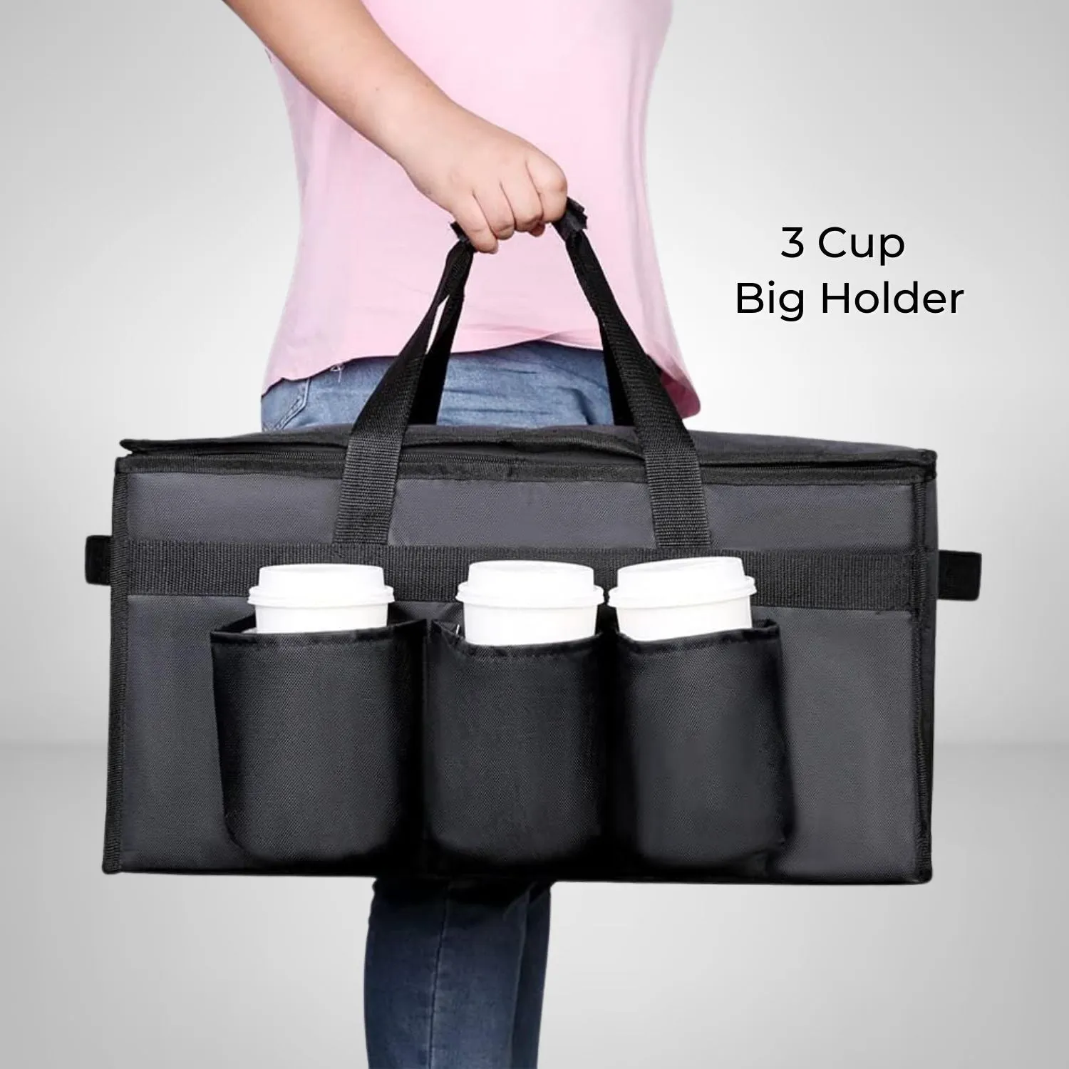 Insulated Food Delivery Bag w/ Cup Holders, Waterproof, 55x35x30cm, GOMINIMO