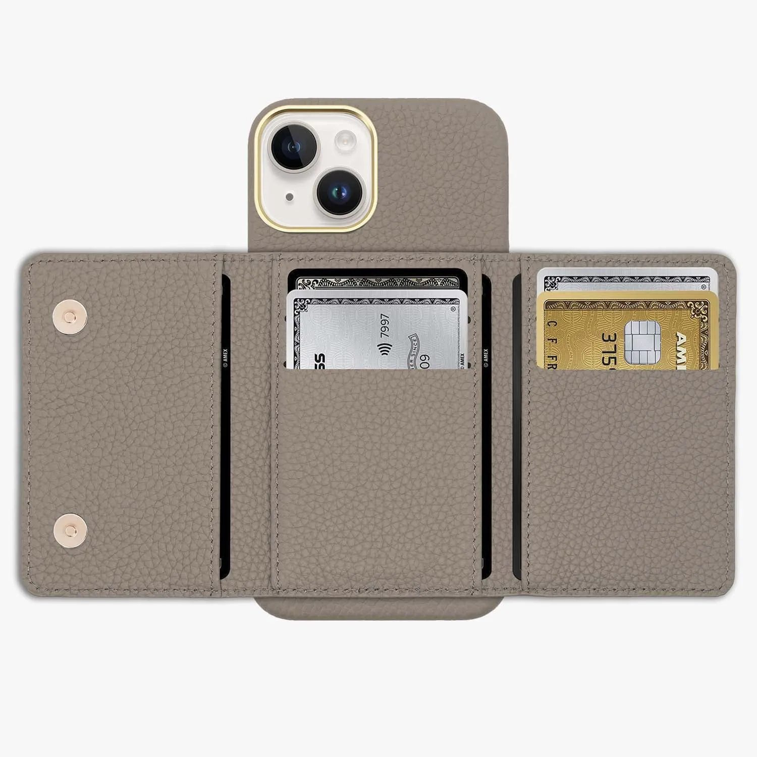 iPhone 15 Leather Case with MagSafe Trifold Wallet Set