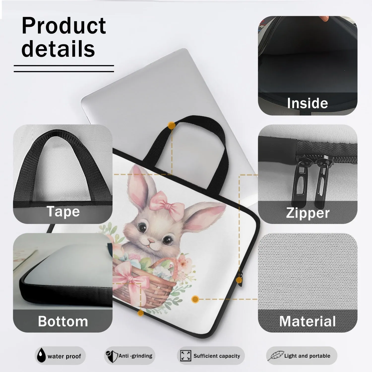 Laptop Sleeve with Handles - Rabbit