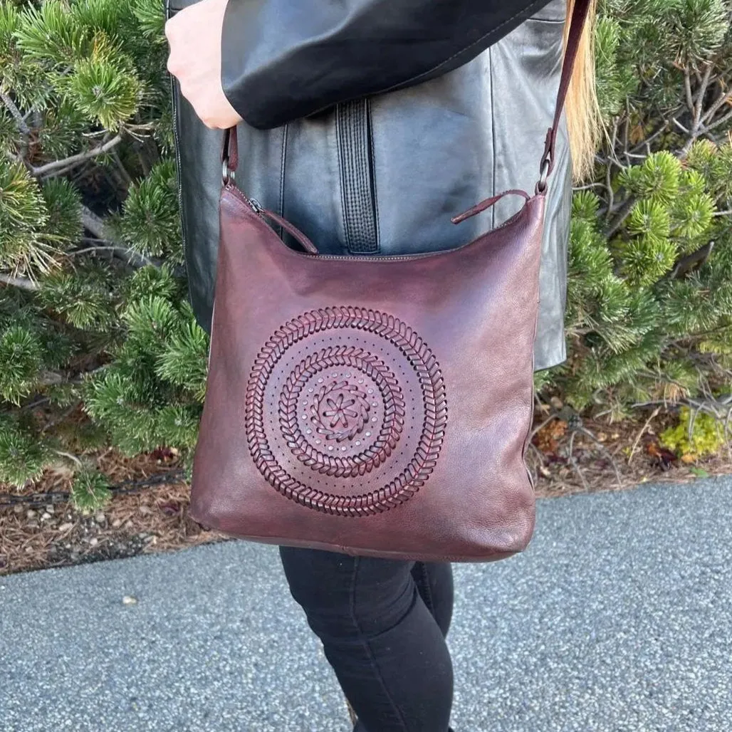 MET Floral Stitch Leather Tote with Adjustable Strap