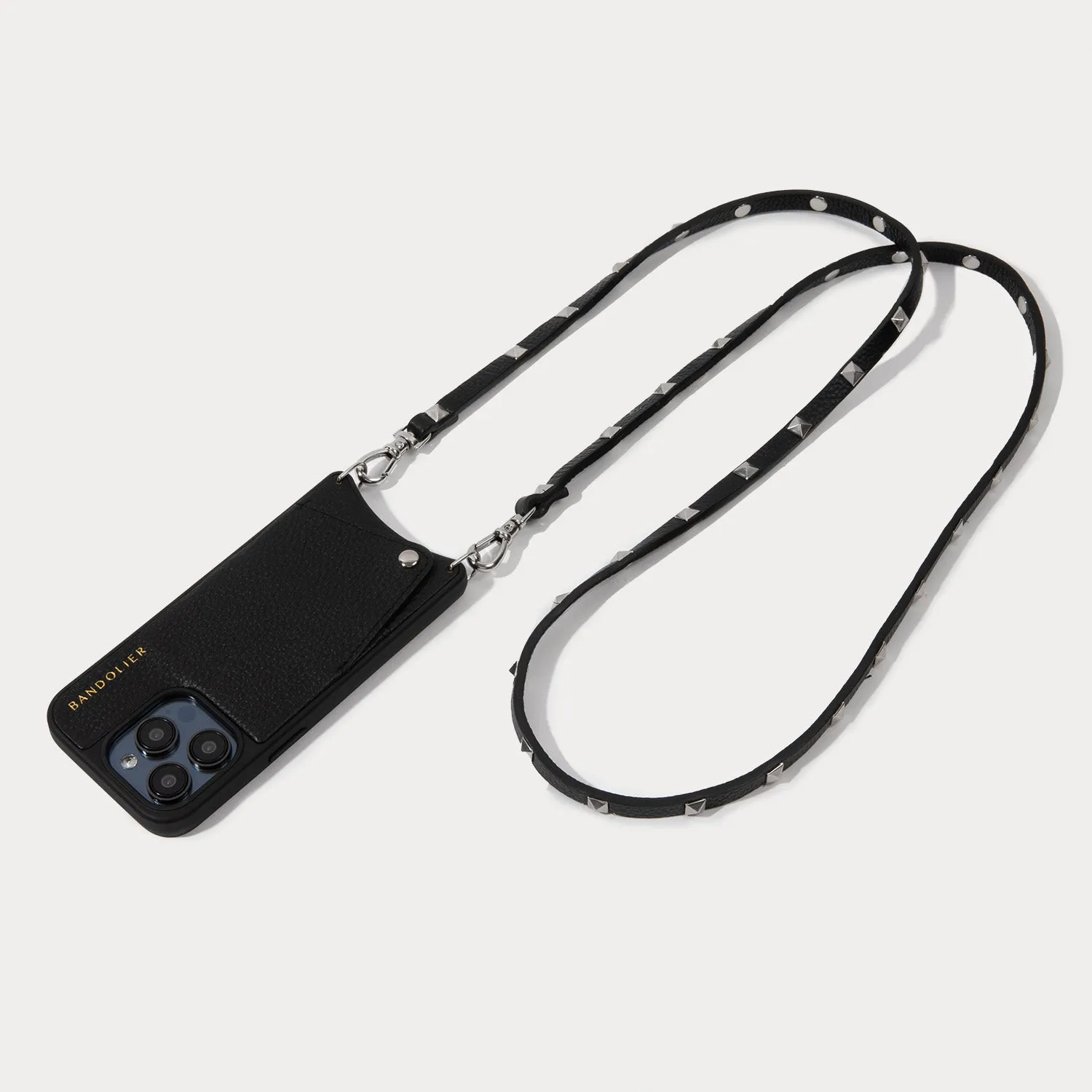 Sarah Pebble Leather Crossbody Bandolier - Black/Silver