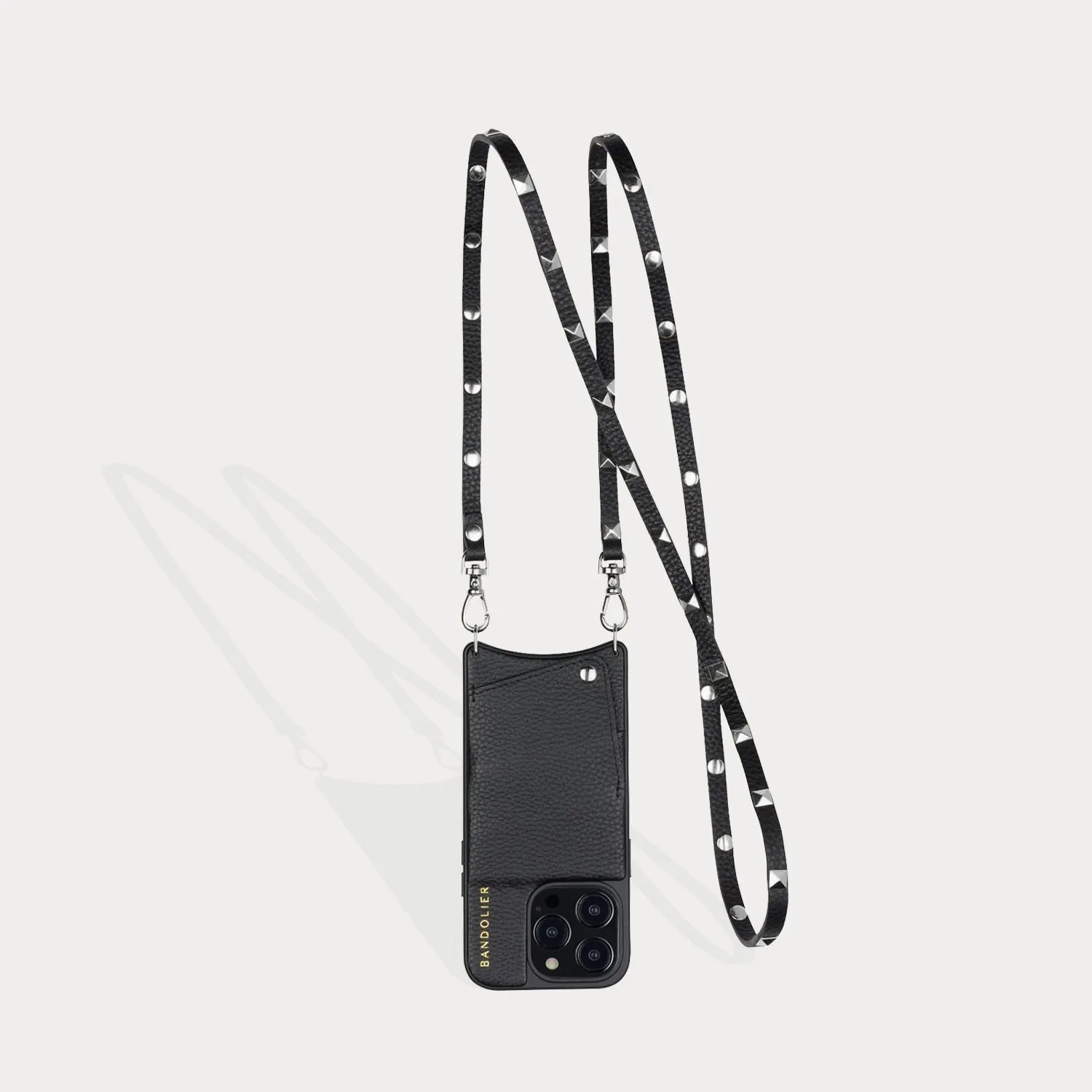 Sarah Pebble Leather Crossbody Bandolier - Black/Silver