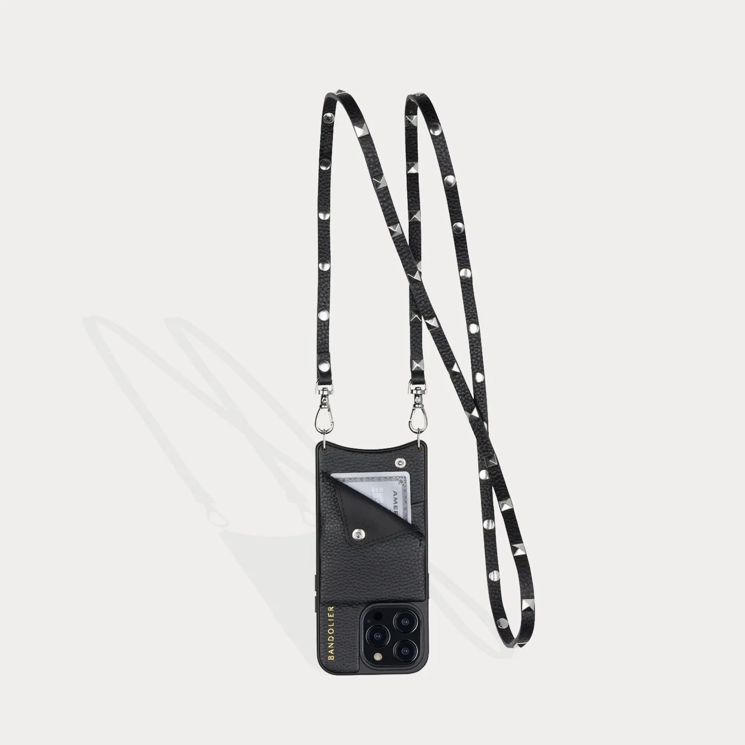 Sarah Pebble Leather Crossbody Bandolier - Black/Silver