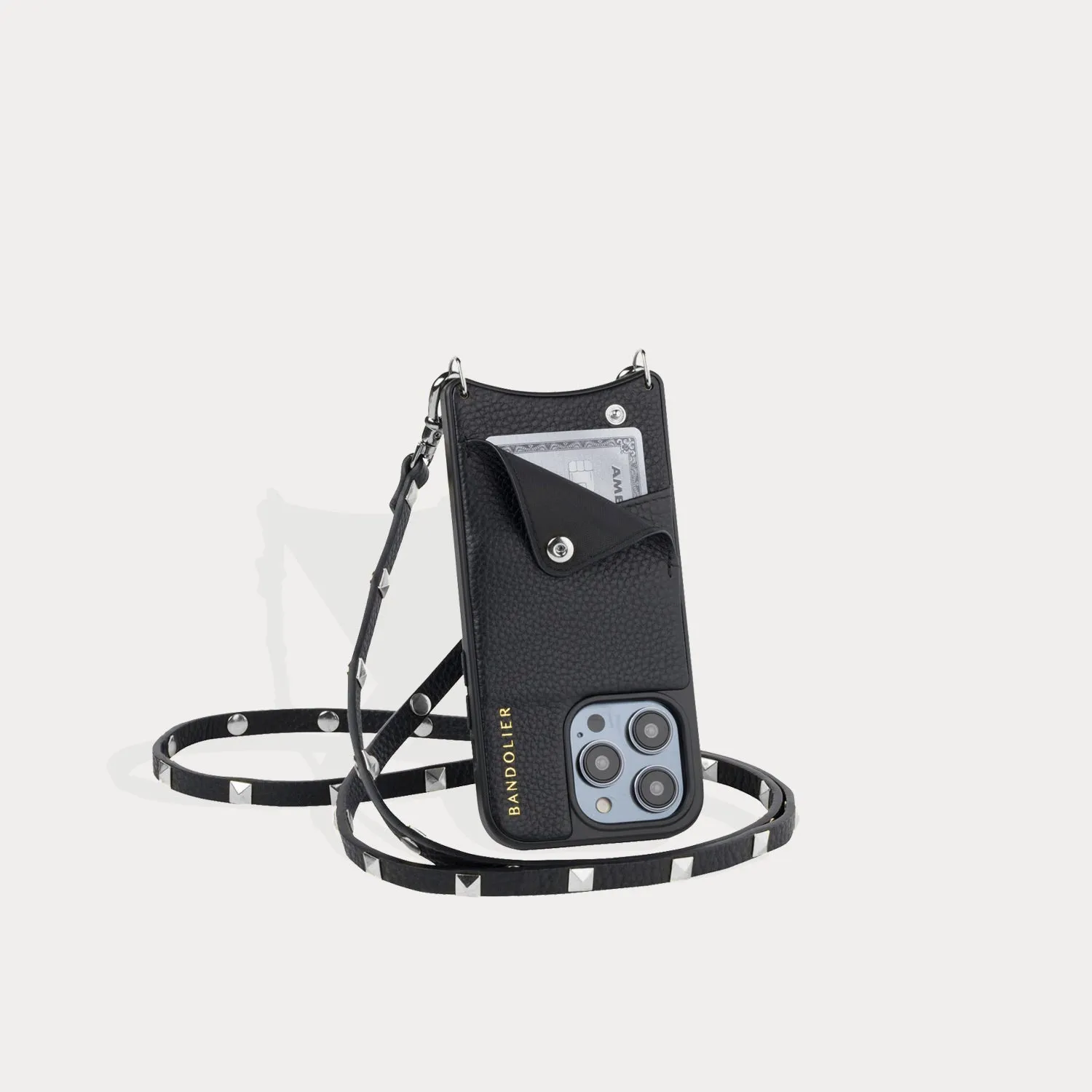 Sarah Pebble Leather Crossbody Bandolier - Black/Silver