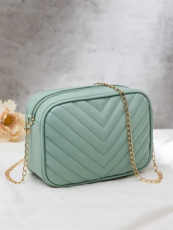 Shein Inspired - Chevron Crossbody Bag ~ Sea Mist