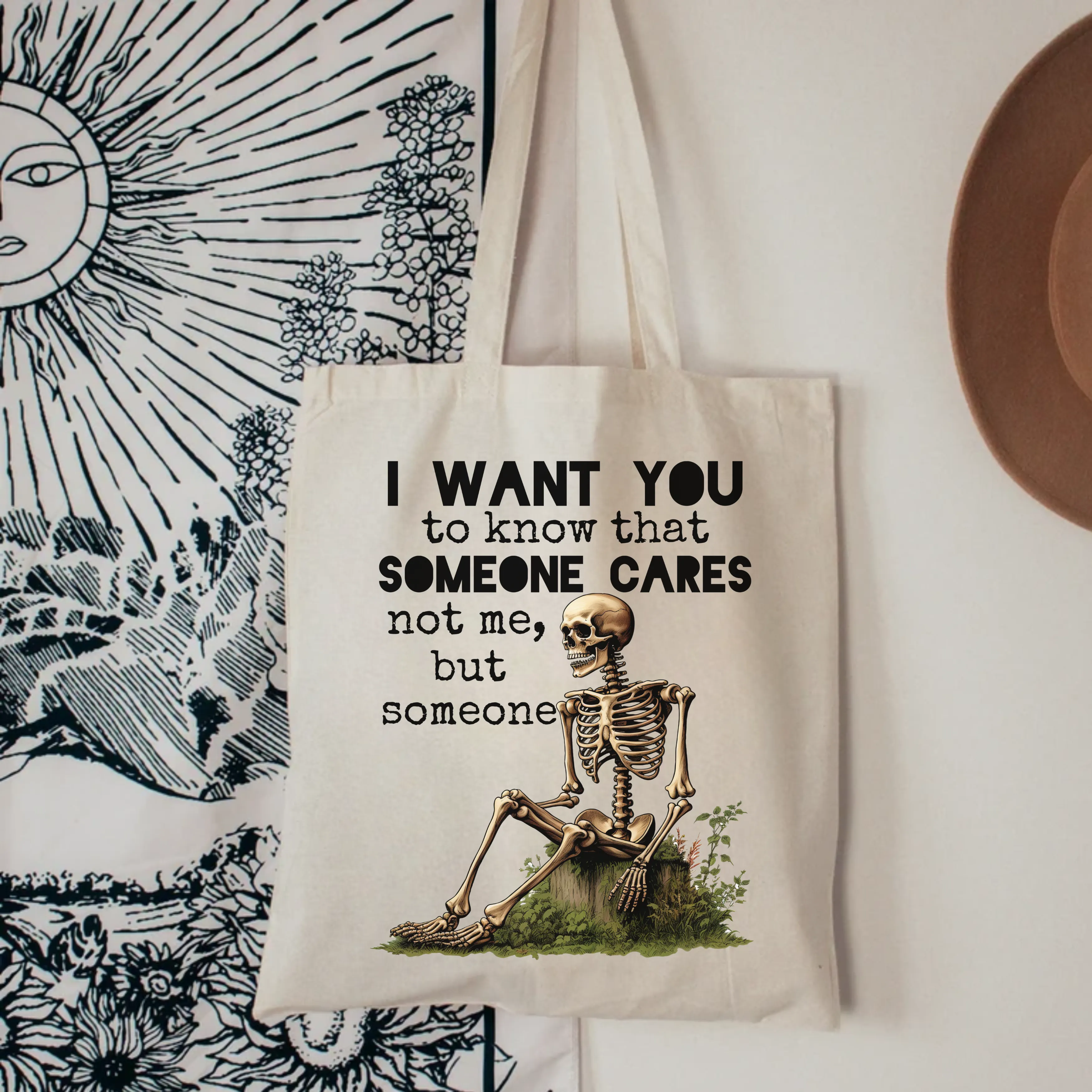 Someone Cares But Not Me | Funny Skeleton Tote Bag