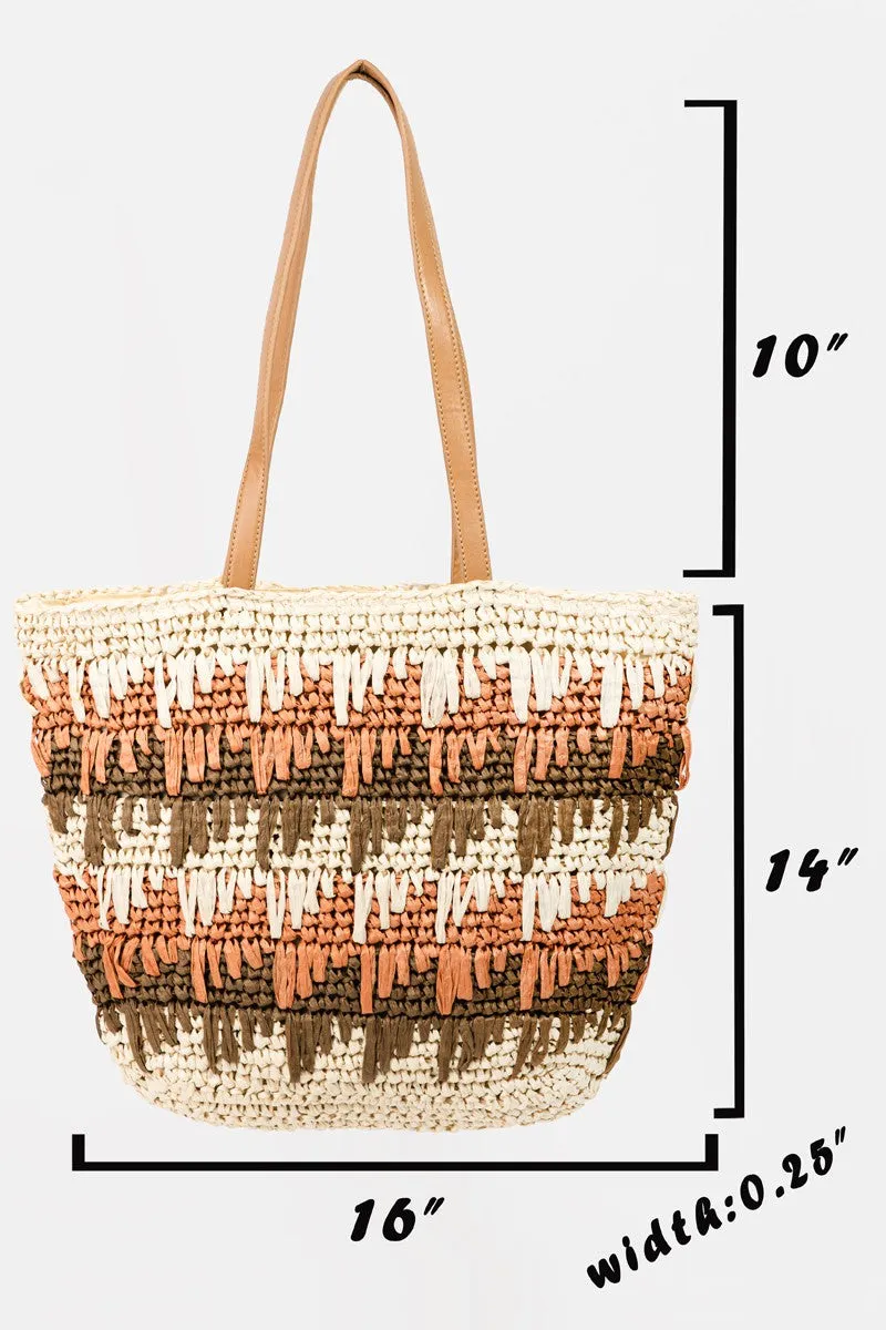 Straw Braided Striped Tote