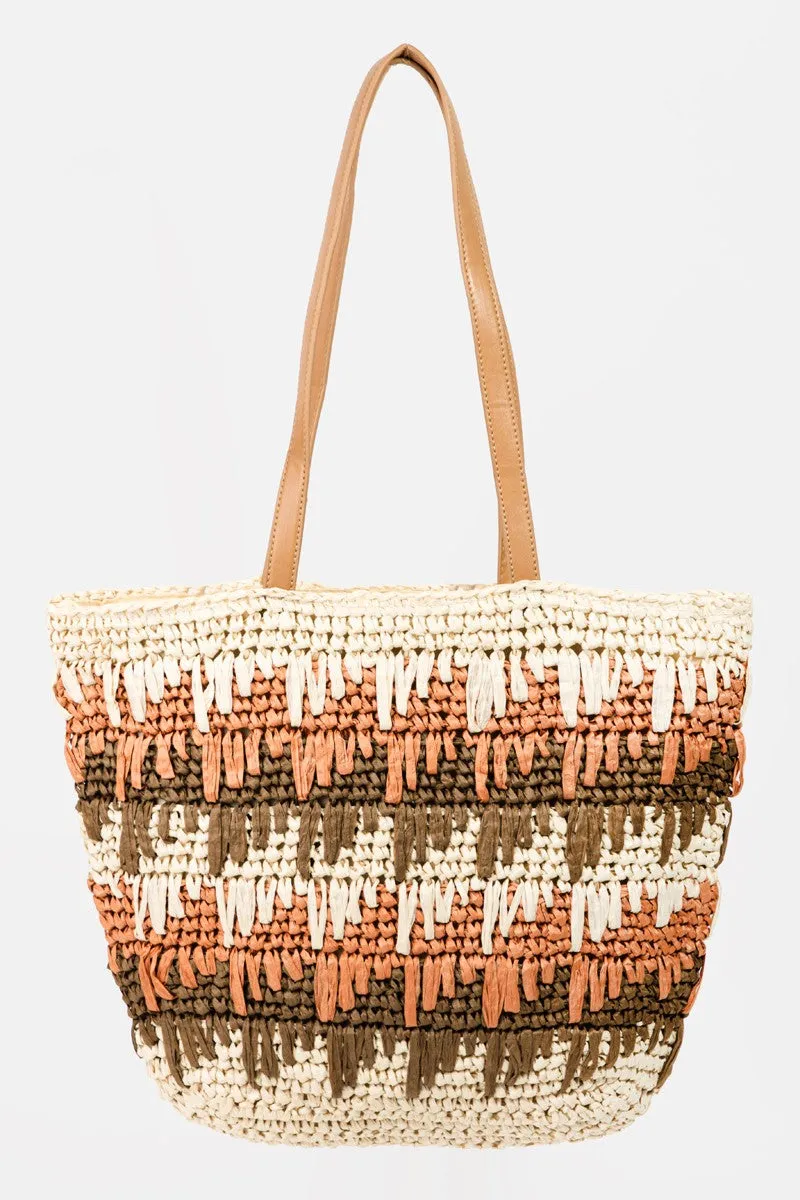 Straw Braided Striped Tote