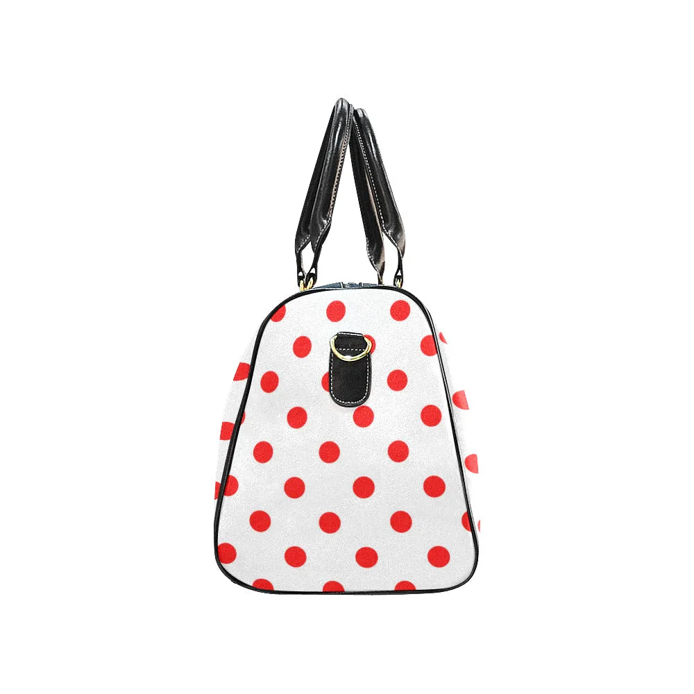 White With Red Polka Dots Waterproof Luggage Travel Bag